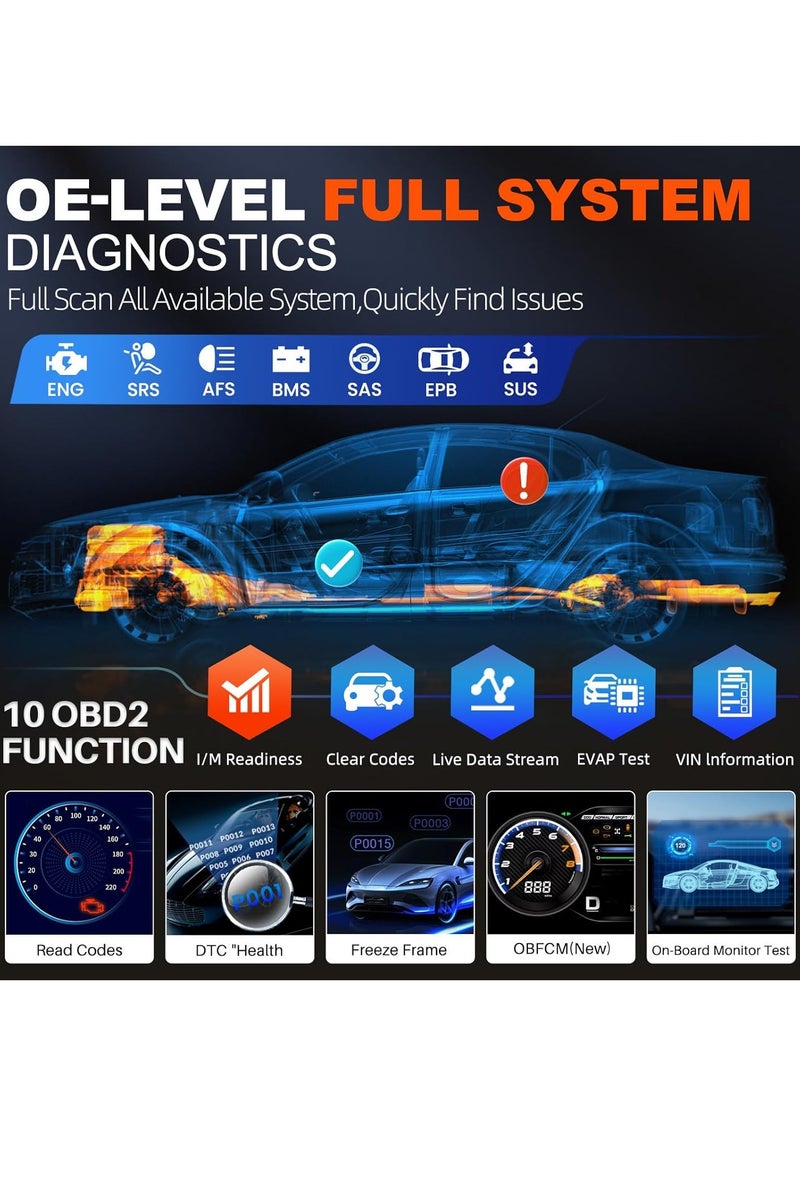 kingbolen أداة تشخيص السيارة الكاملة سولوسكان OBD2 بلوتوث مع 50+ إعادة تعيين، تحكم ثنائي الاتجاه، برمجة ECU - Image 4
