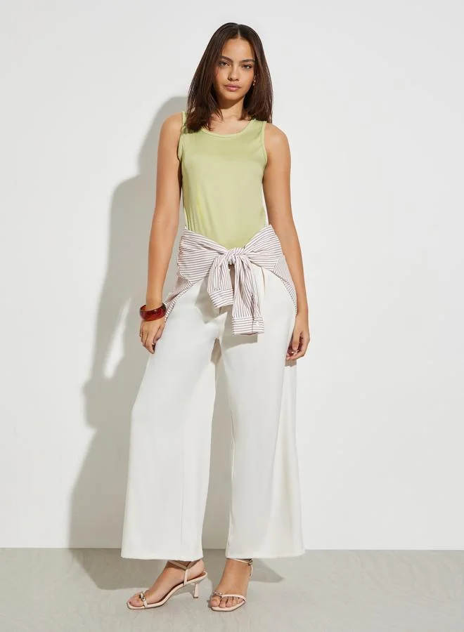 Styli Green Ribbed Round Neck Tank