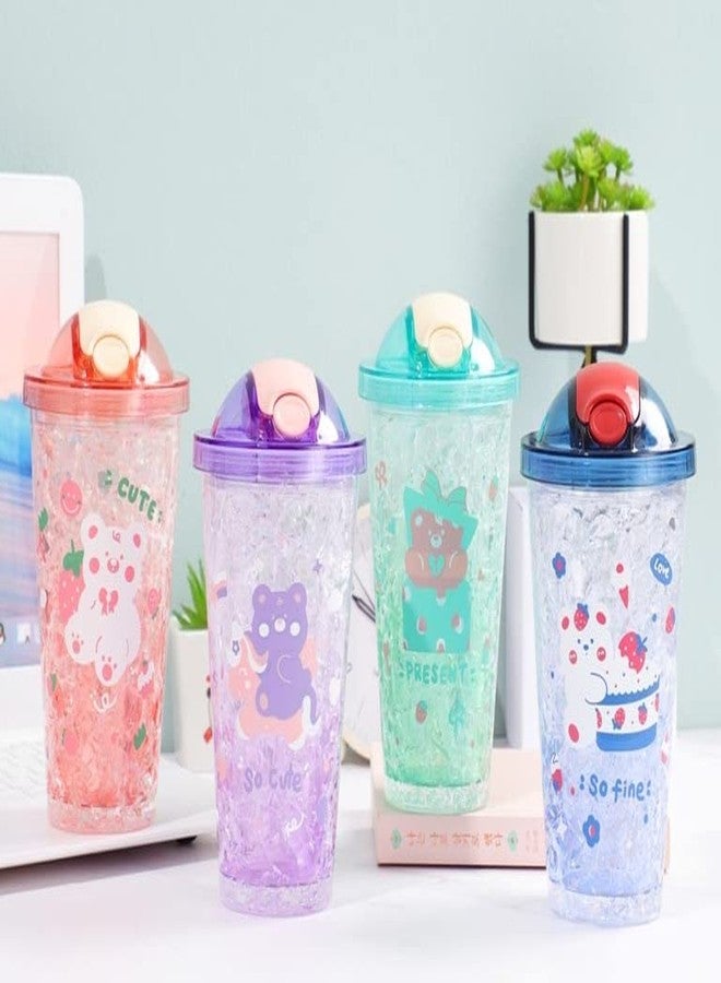 TEMSON Double Wall Cartoon Printed Sipper with Straw,Jelly Freezer Water Sipper for Kids, Acrylic Sipper Bottle with Straw - 450 ML (D - Blue)(BB 9018) - Image 5