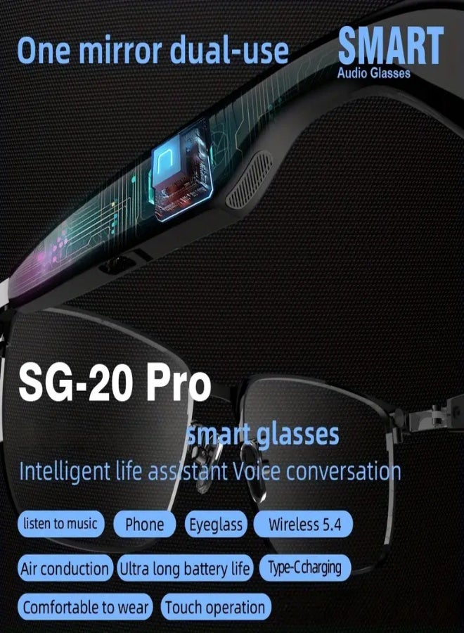 نظارات SG-20 Pro الذكية للصوت بتقنية البلوتوث 5.4، تحكم باللمس، ميكروفون مدمج، صوت ستيريو عالي الجودة Hi-Fi، شحن سريع Type-C، بطارية طويلة الأمد، تصميم خفيف وأنيق – مثالية للأعمال والسفر والرياضة - Image 3