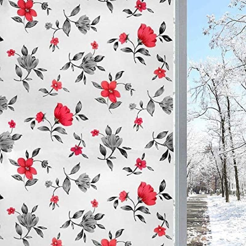 SMART WINDOW White with red Flower Design Vinyl self Adhesive 1000 CM X 45 CM