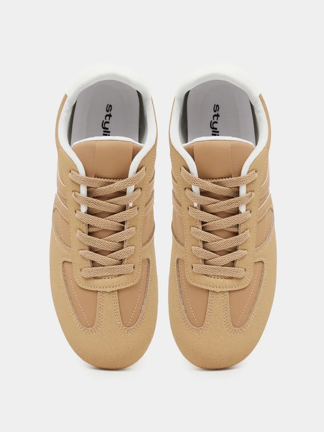 Styli beige Styli Beige Retro Lace-Up Sneakers for Women | Best Price UAE