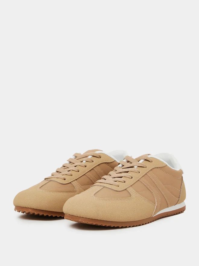 Styli beige Styli Beige Retro Lace-Up Sneakers for Women | Best Price UAE