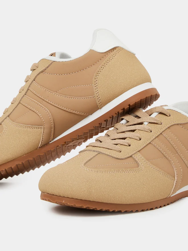 Styli beige Styli Beige Retro Lace-Up Sneakers for Women | Best Price UAE