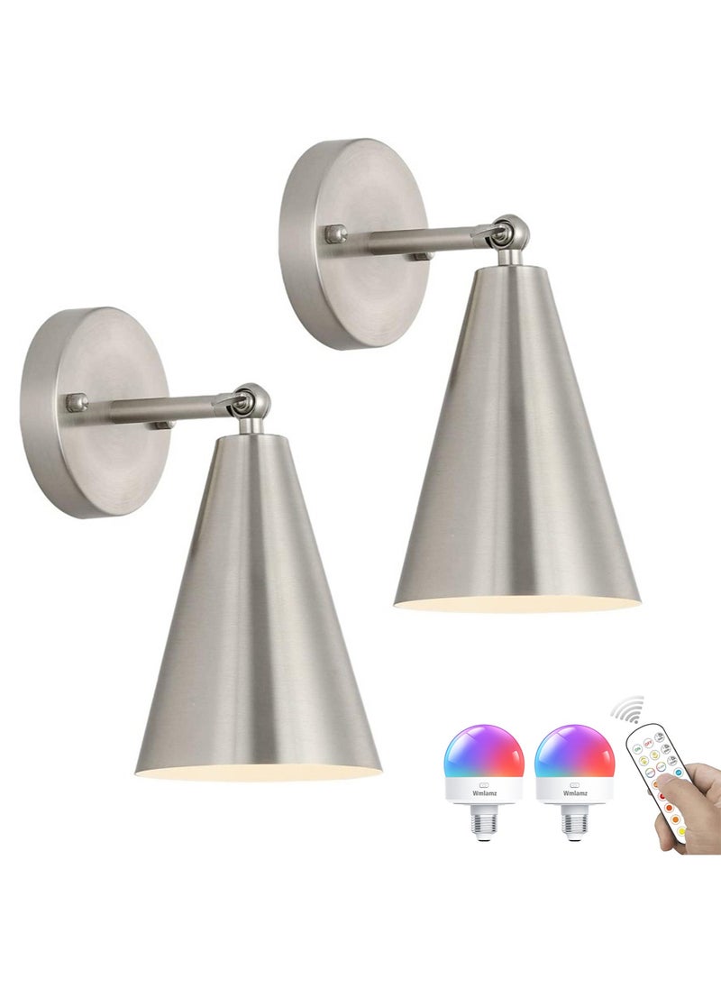 Wmlamz Wmlamz Wireless Powered Rocker Silver Wall Sconce with Remote, 1 Piece 2 Light, No Wiring Required Study Light Porch Staircase Bedroom Wall Sconce  - Image 1