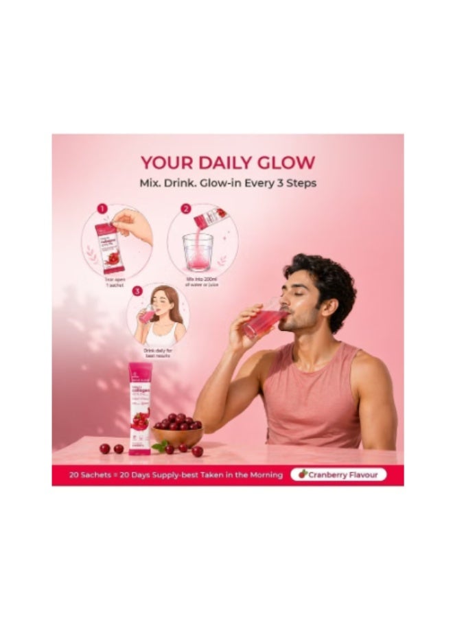 Gardeno Eternal Youth Marine Collagen Drink With Glutathione & Biotin – Cranberry Flavor, 20 Sachets (5g Each) - Image 5