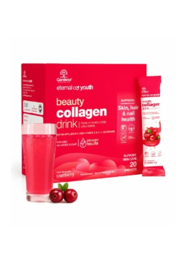 Gardeno Eternal Youth Marine Collagen Drink With Glutathione & Biotin – Cranberry Flavor, 20 Sachets (5g Each) - Image 1