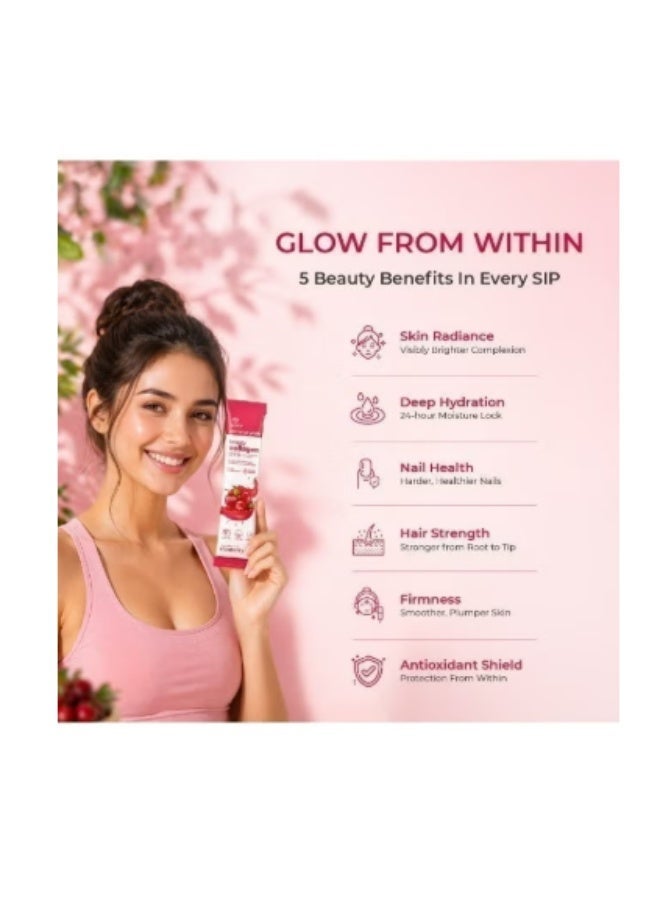 Gardeno Eternal Youth Marine Collagen Drink With Glutathione & Biotin – Cranberry Flavor, 20 Sachets (5g Each) - Image 3