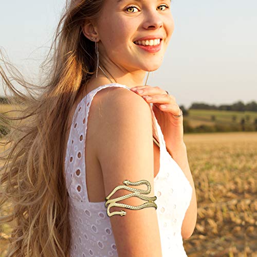 RechicGu Golden Color Chic Egypt Cleopatra Swirl Snake Arm Cuff Armlet Armband Open Bangle Bracelet - Image 5
