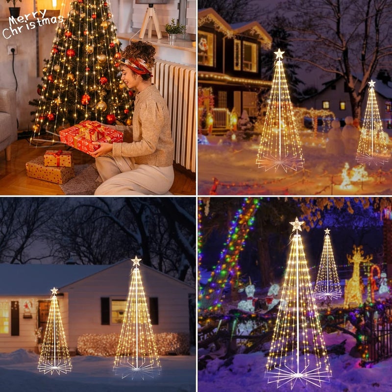 Brightown Christmas Cone Tree Light 7ft 295 LED Light Show Christmas Tree with 8 Modes Timer Remote Dimmable Artificial Christmas Tree for Porch Yard Patio Indoor Outdoor Xmas Holiday Decor Warm White - Image 2