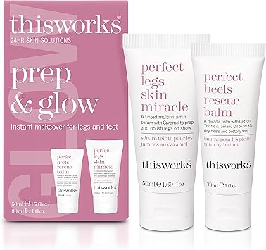 This Works Prep and Glow Gift Set Travel Size Kit with Perfect Legs Skin Miracle and Perfect Heels Rescue Balm Foot Cream Nourishing Hydrating Bodycare Duo - Image 1