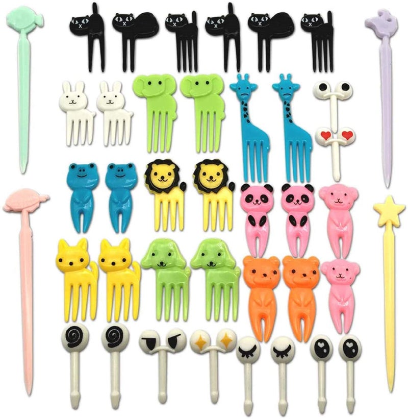 CKANDAY Set of 40 Lovely Animal Food Fruit Picks Forks Mini Cute Cartoon Toothpick Sticks Decor for Kids Party Bento Lunch Box Sandwich Appetizer Pastry Decorative Cupcake Baby Dessert Cocktail