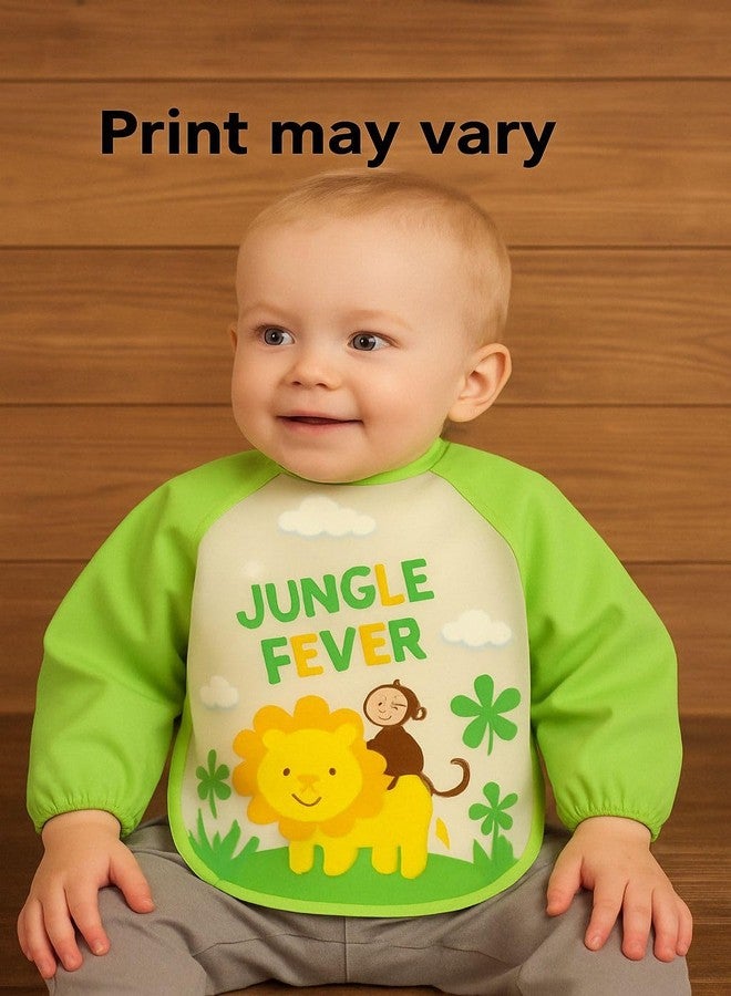 KIDS BASIC Long Sleeves Bibs for Baby | knot Closure | Lightweight & Durable | Waterproof Baby Bibs - (Pack of 2), Print May Vary (Pink & Green) - Image 3