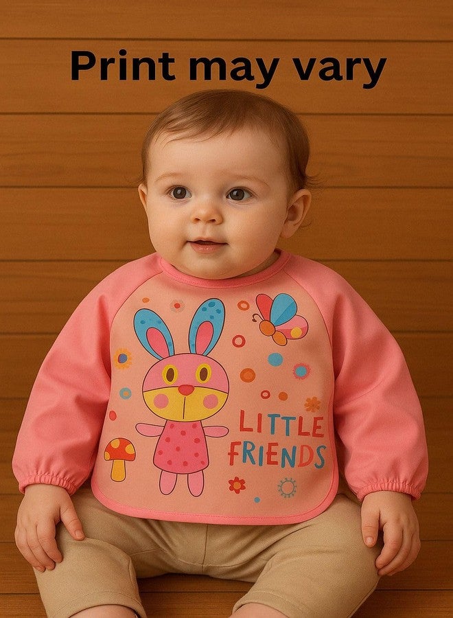 KIDS BASIC Long Sleeves Bibs for Baby | knot Closure | Lightweight & Durable | Waterproof Baby Bibs - (Pack of 2), Print May Vary (Pink & Green) - Image 5