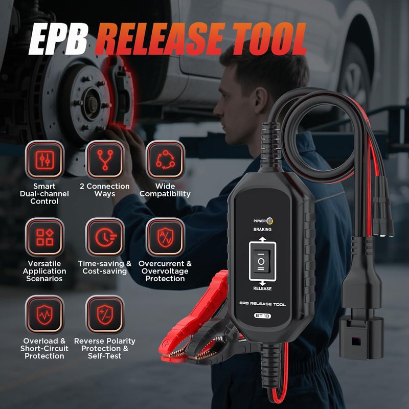 KAISAL EPB Brake Release & Reset Tool 10V~14V DC Electronic Parking Brake Tools Emergency EPB Service Tool Overcurrent Protection Brake Caliper Tool with 2 Connect Ways&3 Fuse for Auto Repair,Car Road Rescue - Image 2