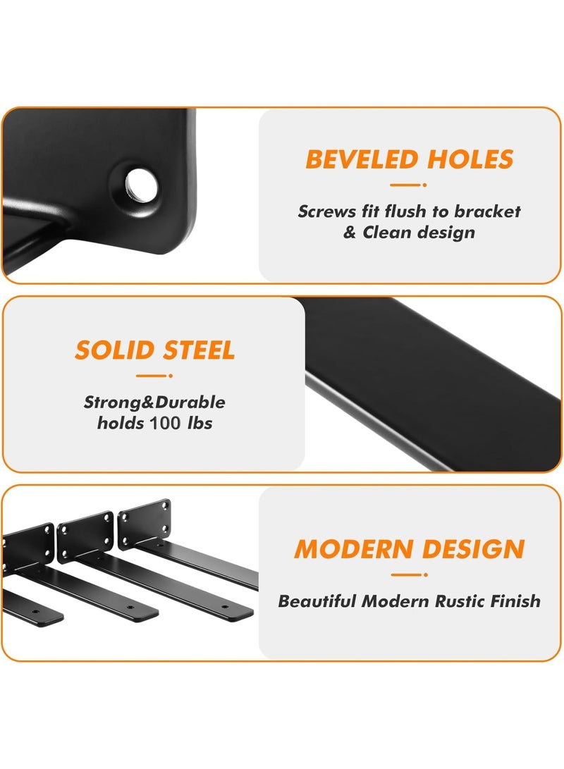 Luckam Hidden L Shelf Bracket (1/5'' Thick) Iron Floating Shelf Brackets Rustic Industrial Metal Brackets for Kitchen, Nursery Shelf, Black Powder Coated Steel (6 Pack-12 inch Black) - Image 4