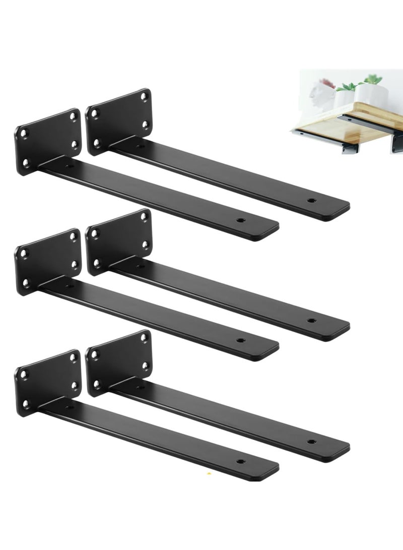 Luckam Hidden L Shelf Bracket (1/5'' Thick) Iron Floating Shelf Brackets Rustic Industrial Metal Brackets for Kitchen, Nursery Shelf, Black Powder Coated Steel (6 Pack-12 inch Black) - Image 1
