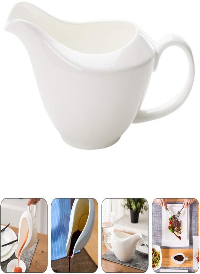 AKDC Yarnow White Porcelain Pitcher Ceramic Gravy Boat Seasoning Plate Gravy Boat With Handle For Heating Seasoning Salad Dressing Milk Salad Dressings  - Image 5