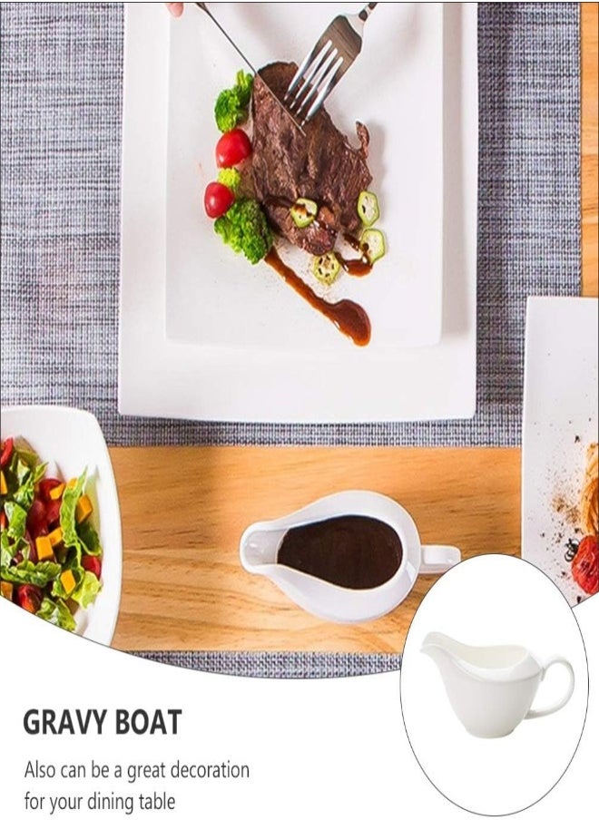 AKDC Yarnow White Porcelain Pitcher Ceramic Gravy Boat Seasoning Plate Gravy Boat With Handle For Heating Seasoning Salad Dressing Milk Salad Dressings  - Image 3