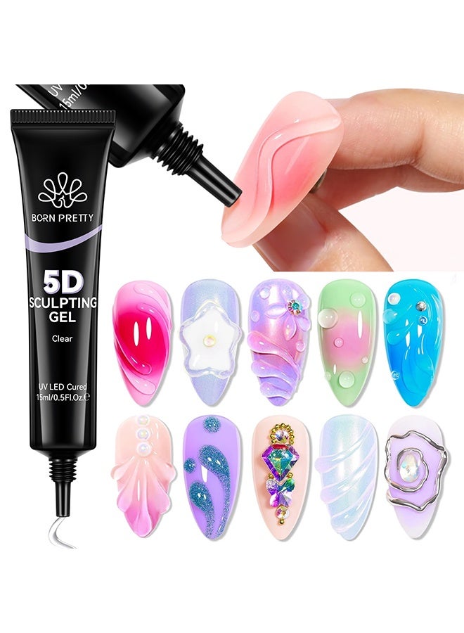 Born Pretty 5D Sculpting Gel,Sculpting Gel Glue for Molding,Drawing,Sculpture,Gems and Decoration Nail Art Rhinestone Glue U V Light Cured No Wipe Nail Polish Salon & DIY Use for Women,15ml - Image 1