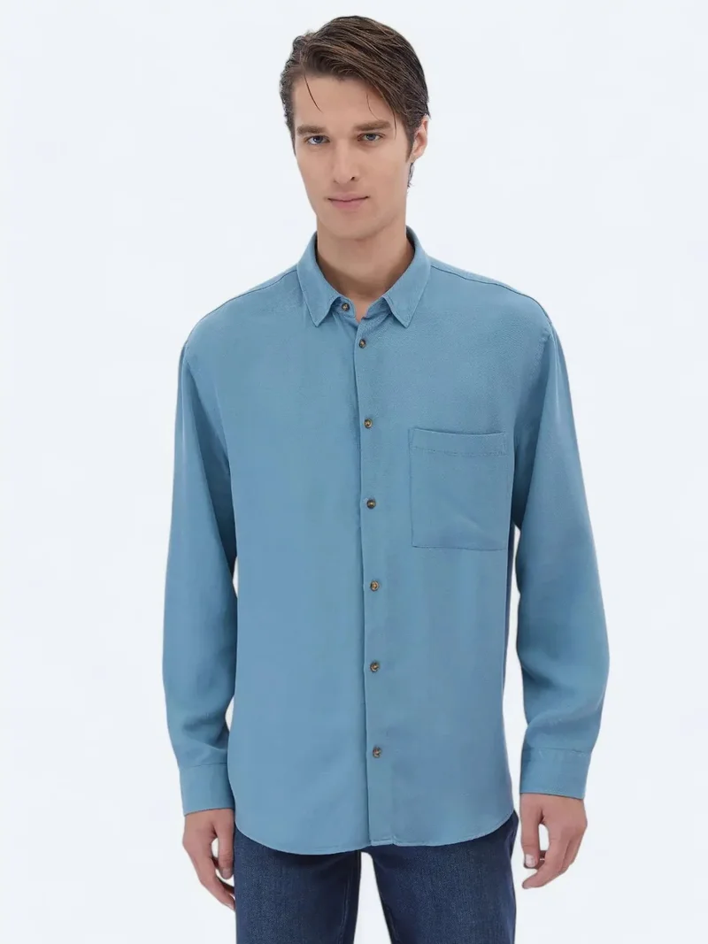 Kip Blue Ribbed Oversize Fit Weaving Casual Shirt
