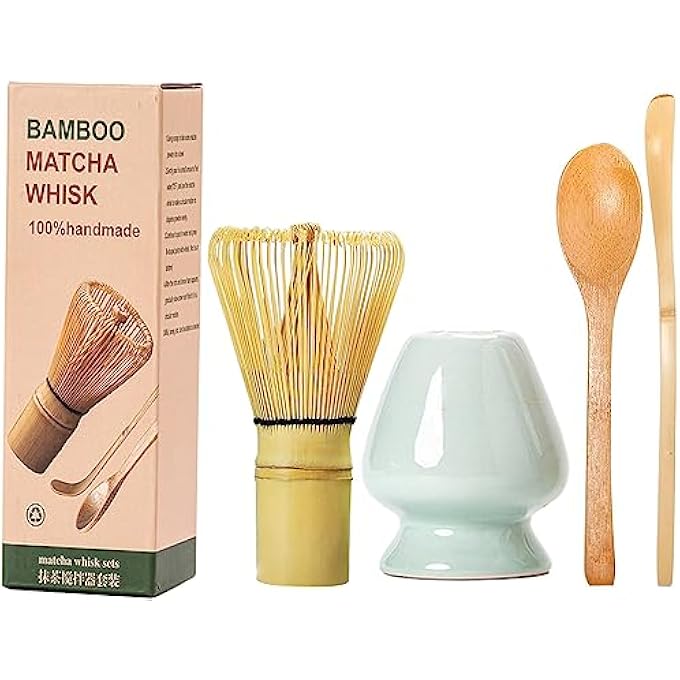 U-HOOME Matcha Whisk Set 4Pcs Japanese Ceremonial Matcha Chasen For Green Tea Powder Matcha Ceremony AccessoryMatcha Whisk Chasen Traditional Scoop Chashaku Tea Spoon Whisk Holder Green - Image 1