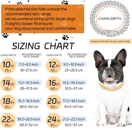 THAMIAO Dog Chain Collar Silver dog necklace Diamond Cuban Link Dog Collar 13mm Wide Metal Pet Cat dog Chain Crystal Collar Jewelry Accessories for Large Medium Small Dogs CatsSilver14 Inch - Image 3