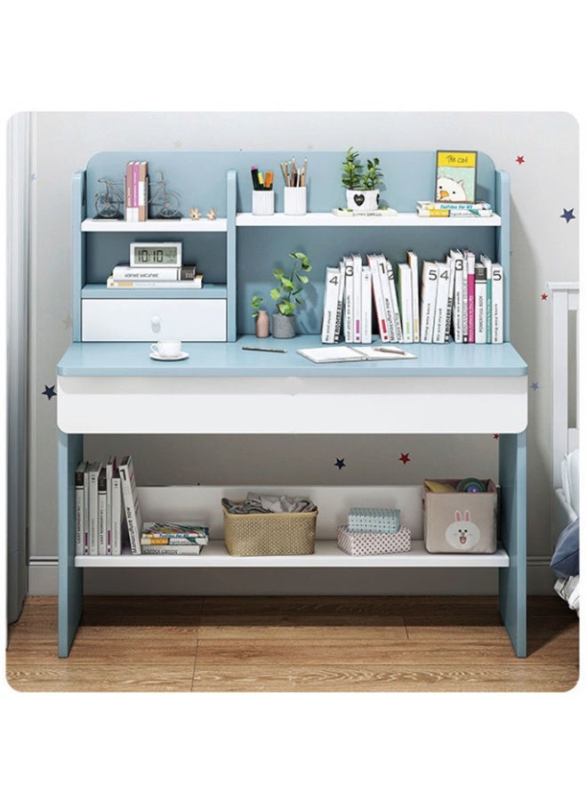 Kids Study Desk, Wooden Students Writting Table with Bookshelf and Storage Cabinet, Computer Table Office Desktop with Documents Storage Shelving Rack for Home Writting Reading and Office PC Notebook Working (Blue, YN118) - Image 2