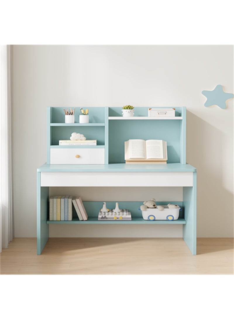 Kids Study Desk, Wooden Students Writting Table with Bookshelf and Storage Cabinet, Computer Table Office Desktop with Documents Storage Shelving Rack for Home Writting Reading and Office PC Notebook Working (Blue, YN118) - Image 4