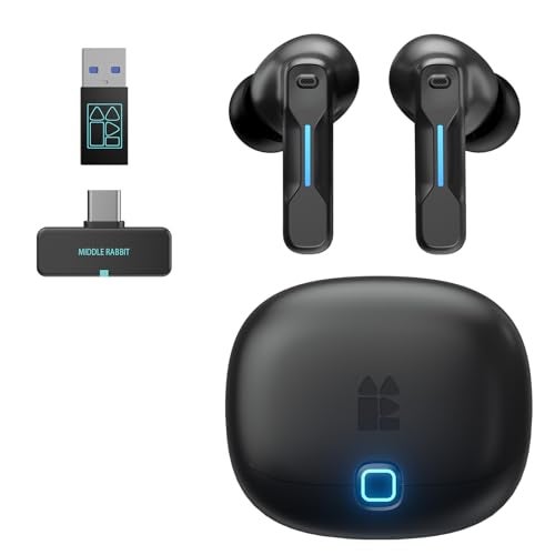 Middle Rabbit SW5 Wireless Gaming Earbuds with Mic, Compatible with PC PS5 PS4 Desktop VR, Computer Headphones, 2.4G Dongle & Bluetooth 5.4 Dual-Mode, 4 Built-in Microphones, 20ms Low Latency - Image 1