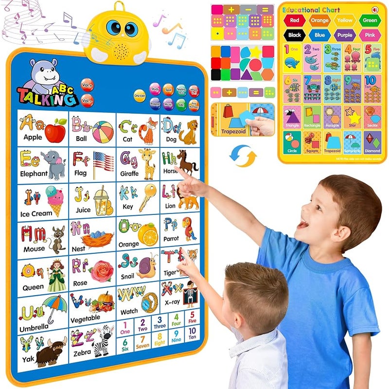 GaHoo Electronic Alphabet Wall Chart, Talking ABC, 123s, Music Poster, Kids Learning Toys for Toddlers 1-3, Interactive Educational Toddler Toy, Birthday Gifts for Age 1 2 3 4 5 Year Old Boys Girls - Blue - Image 1