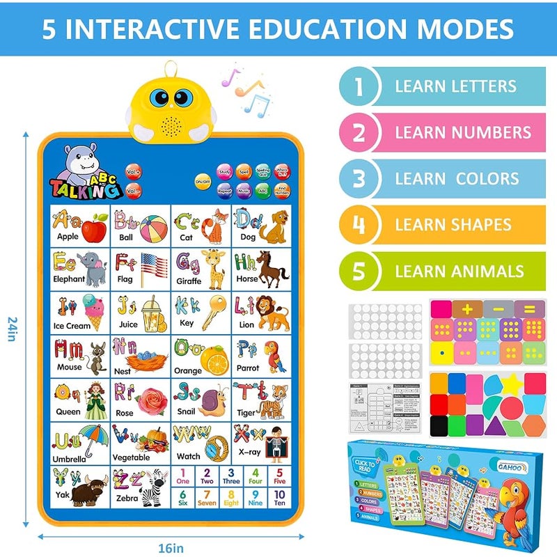 GaHoo Electronic Alphabet Wall Chart, Talking ABC, 123s, Music Poster, Kids Learning Toys for Toddlers 1-3, Interactive Educational Toddler Toy, Birthday Gifts for Age 1 2 3 4 5 Year Old Boys Girls - Blue - Image 5