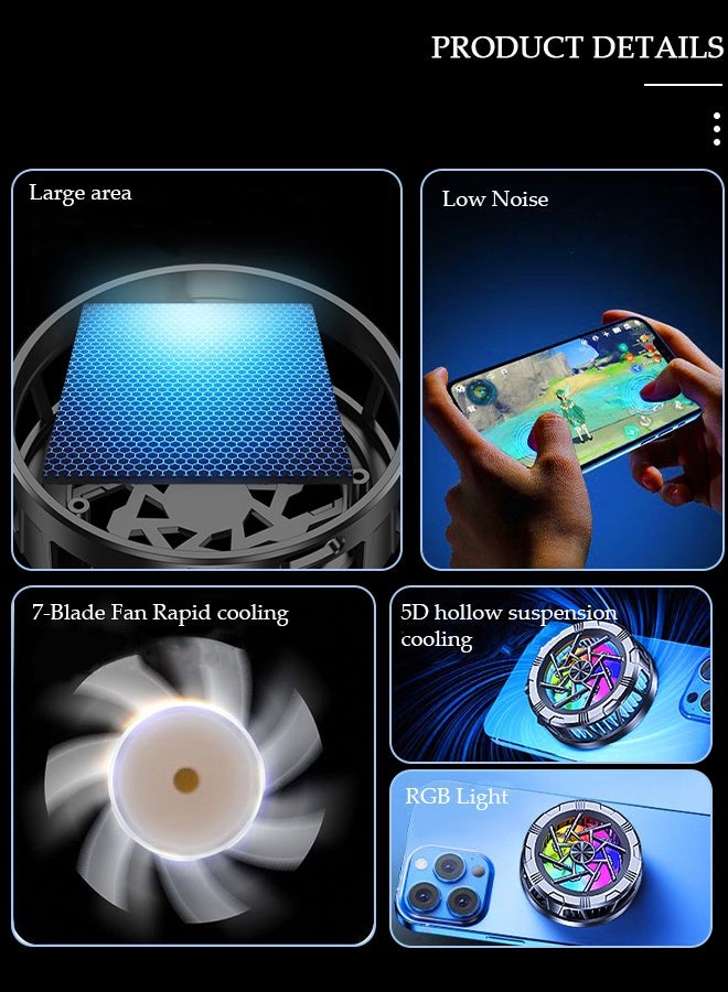 DUNISO مروحة تبريد هاتف شريحة إلكترونية مغناطيسية مع 2 ضبط سرعة وأضواء RGB، تناسب جميع أنواع هواتف آيفون وأندرويد - Image 4