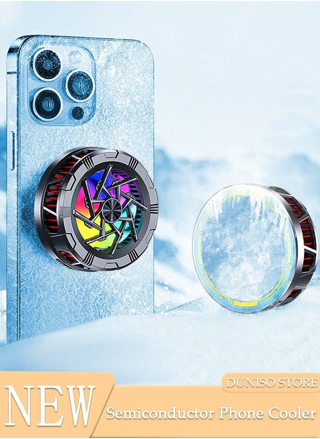 DUNISO Magnetic Semi-Conductor Cooling Chip Phone Cooling Fan with  2 speed adjustment and RGB Lights, Fit All Types of iPhone Android Smartphones  - Image 1