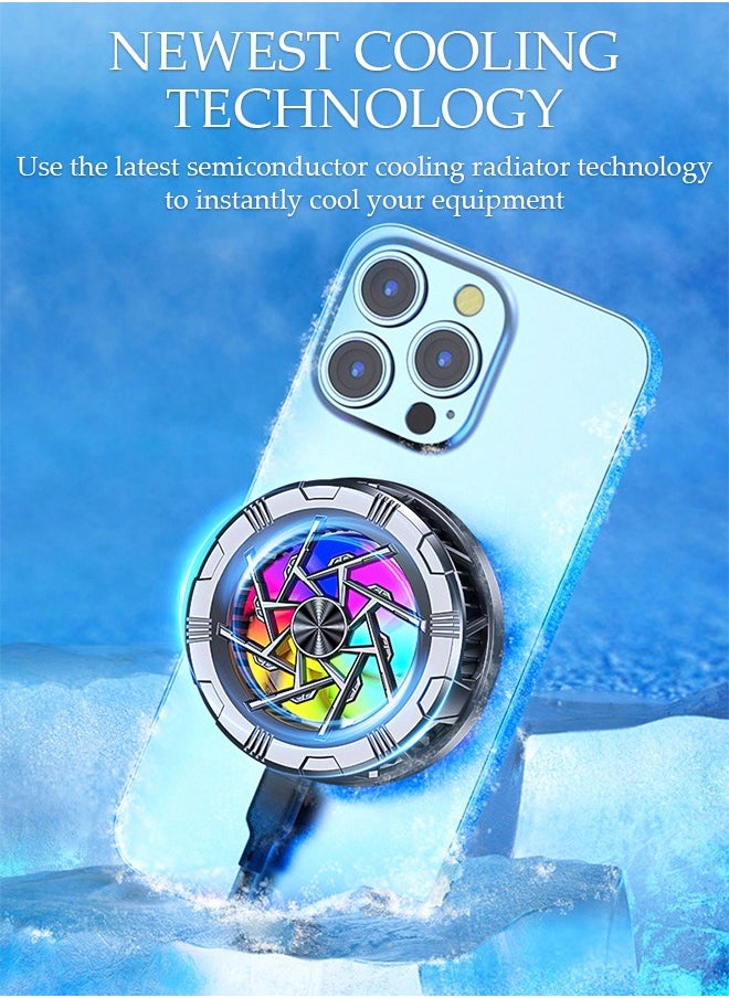 Magnetic Semi-Conductor Cooling Chip Phone Cooling Fan with  2 speed adjustment and RGB Lights, Fit All Types of iPhone Android Smartphones