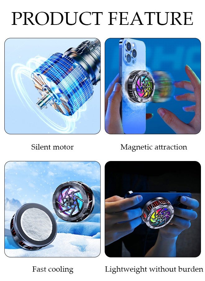 Magnetic Semi-Conductor Cooling Chip Phone Cooling Fan with  2 speed adjustment and RGB Lights, Fit All Types of iPhone Android Smartphones