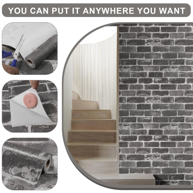 Qianglive Grey Brick Peel and Stick Wallpaper 17.5"Ã—120" Gray Faux Brick Contact Paper Removable Self Adhesive Vinyl Waterproof Wallpaper for Bedroom Fireplace Backdrop Accent Wall - Image 3