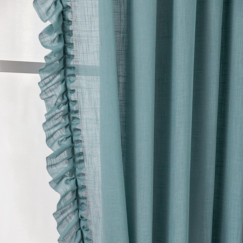 TERLYTEX Stone Blue Ruffle Curtains 84 Inches Long 2 Panels, 58 x 84 Inch, Linen Textured Flowy Window Curtains for Living Room Bedroom Rod Pocket Privacy Light Filtering Semi-Sheer Ruffled Curtain - Image 1