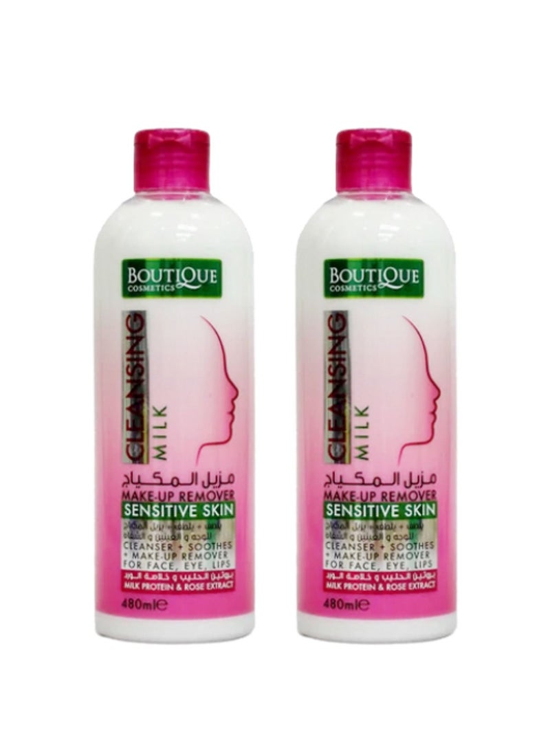 BOUTIQUE 2 Pieces Boutique Makeup Removal Extract With Milk And Rose Cleans Carefully And Gently Makeup Face Eyes And Lips Special For Sensitive Skin Economy Pack 480 Ml - Image 1