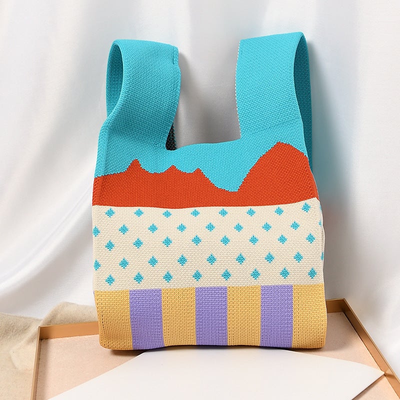 New Large-Capacity Color Vest Bag Polka Dot Pattern Knitted Bag Women'S Handbag Travel Commuter Vest Bag - Image 1