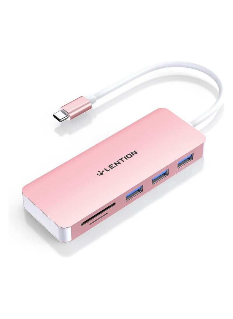 Lention LENTION USB C Hub with 3 USB 3.0 & SD/Micro SD Card Reader Compatible 2021-2016 MacBook Pro 13/15/16, New Mac Air/iPad Pro/Surface, More, Stable Driver Certified Type C Adapter (CB-C15, Rose Gold)  - Image 1