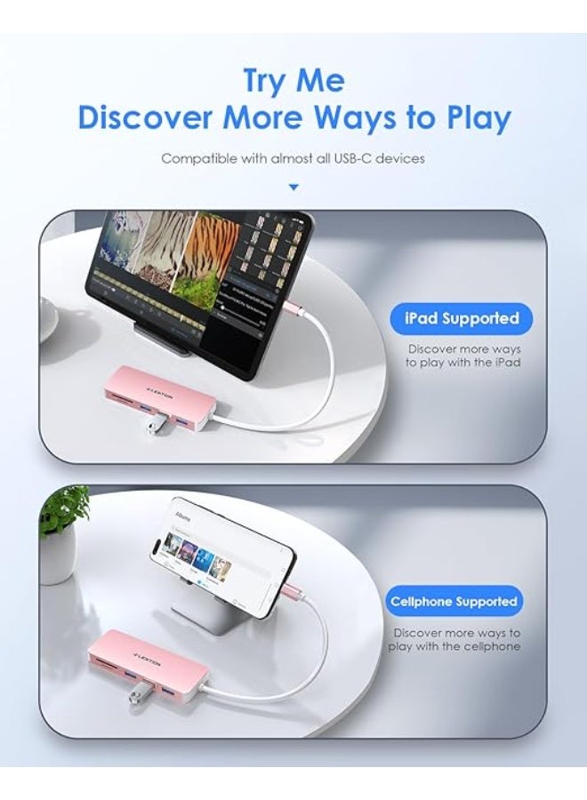 Lention LENTION USB C Hub with 3 USB 3.0 & SD/Micro SD Card Reader Compatible 2021-2016 MacBook Pro 13/15/16, New Mac Air/iPad Pro/Surface, More, Stable Driver Certified Type C Adapter (CB-C15, Rose Gold)  - Image 5