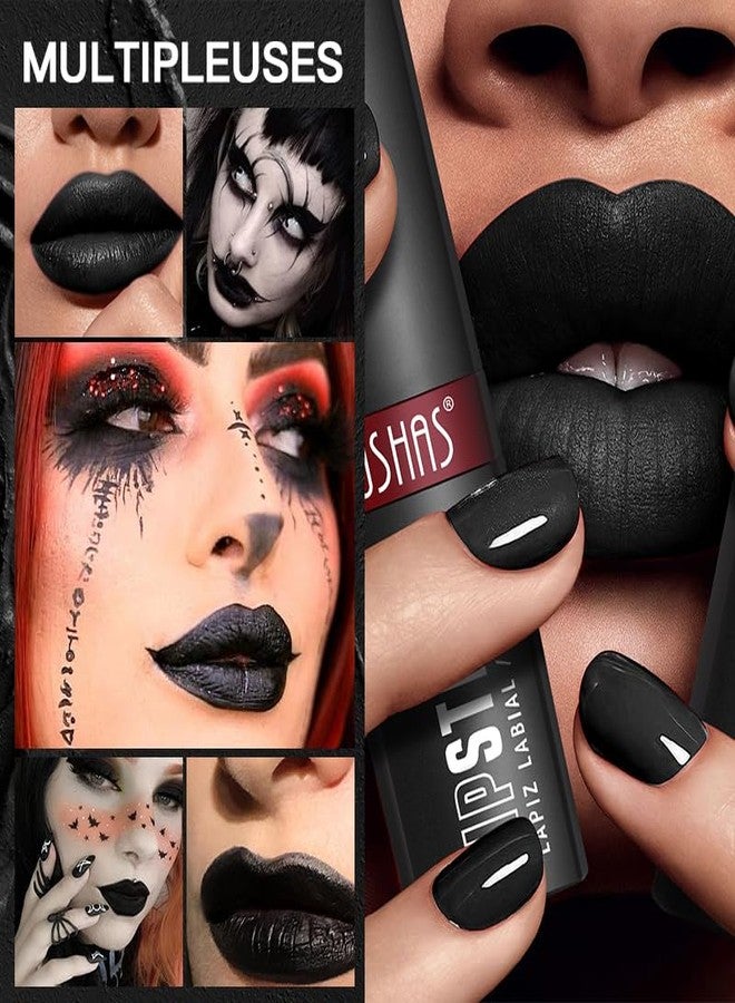 يوشاس أحمر شفاه أسود من يوشاس، أحمر شفاه مطفي يدوم طويلاً، مقاوم للتلطخ، لون شفاه مقاوم للانتقال، مقاوم للماء، أحمر شفاه لمكياج الهالوين (أسود، قطعتان) - Image 4