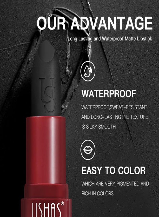 يوشاس أحمر شفاه أسود من يوشاس، أحمر شفاه مطفي يدوم طويلاً، مقاوم للتلطخ، لون شفاه مقاوم للانتقال، مقاوم للماء، أحمر شفاه لمكياج الهالوين (أسود، قطعتان) - Image 3