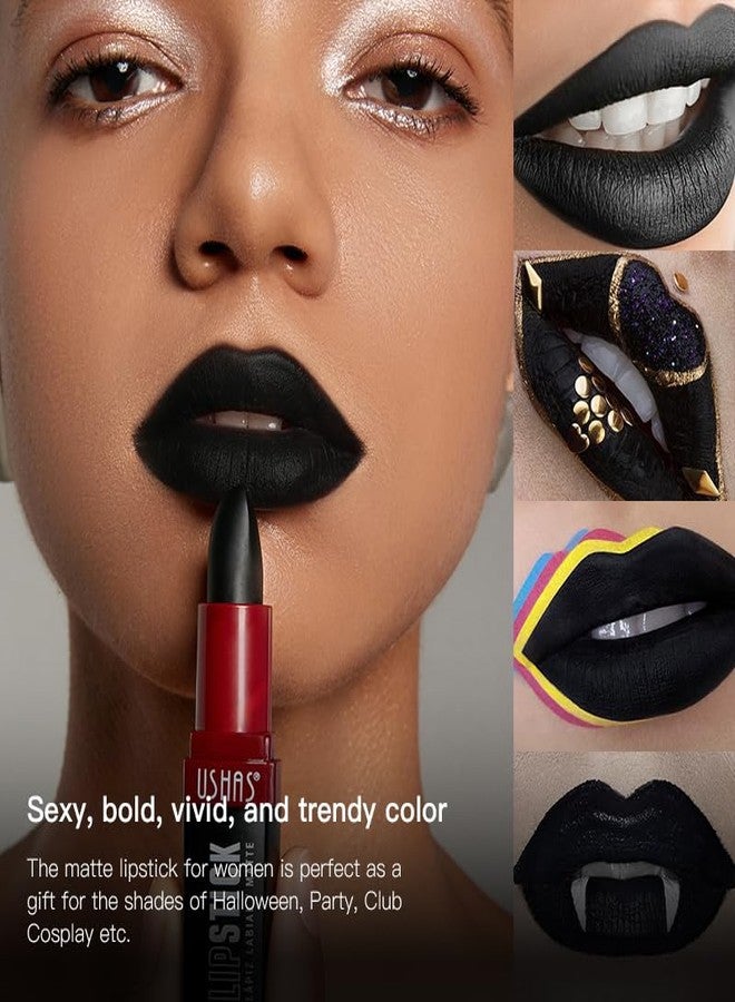 يوشاس أحمر شفاه أسود من يوشاس، أحمر شفاه مطفي يدوم طويلاً، مقاوم للتلطخ، لون شفاه مقاوم للانتقال، مقاوم للماء، أحمر شفاه لمكياج الهالوين (أسود، قطعتان) - Image 2