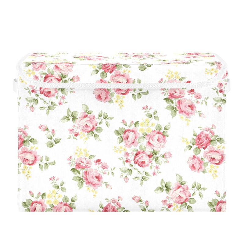 senya Flower Baskets Collapsible Storage Bins with Lids, Pink Rose Flower Floral Storage Boxes Clothes Baskets for Organizing - Image 2
