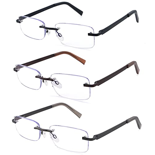 FEIVSN 3 Pack Rimless Reading Glasses for Men Blue Light Blocking Readers Spring Hinge Metal Arms Sturdy Stylish Computer Glasses +1.75 - Image 1
