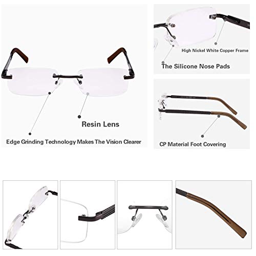 FEIVSN 3 Pack Rimless Reading Glasses for Men Blue Light Blocking Readers Spring Hinge Metal Arms Sturdy Stylish Computer Glasses +1.75 - Image 4