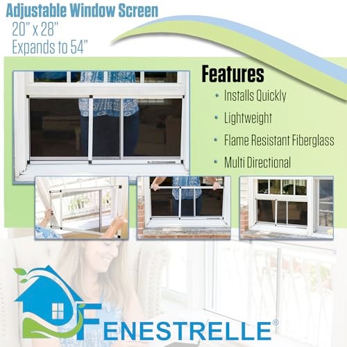 Fenestrelle Expandable Window Screen – 20″ H × 28″–54″ W Horizontal, 2‑Way Adjustable Window Screen with Flame Resistant Fiberglass Mesh, Pack of 2 - Image 2