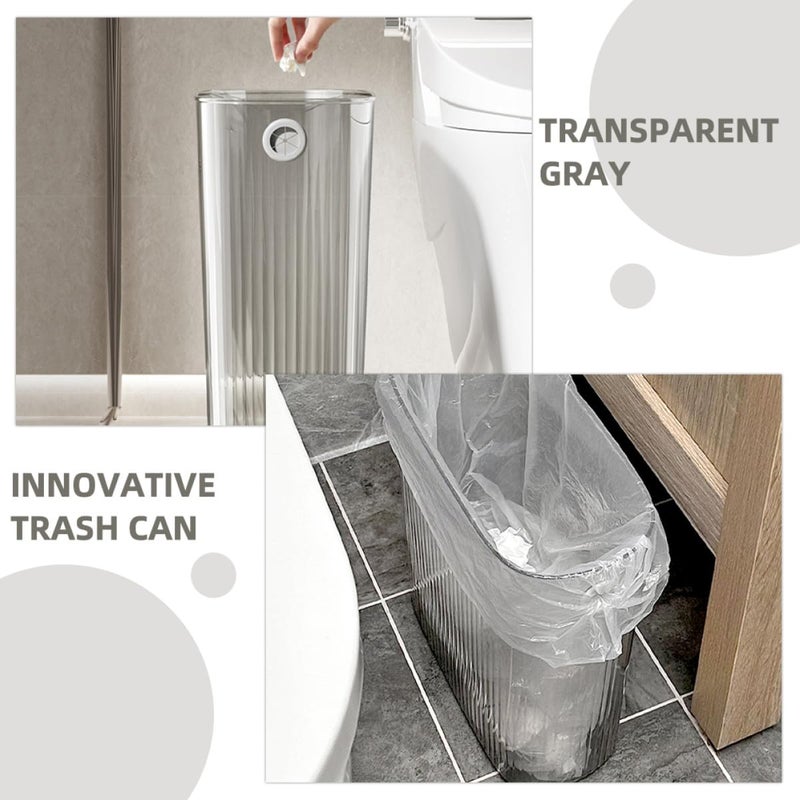 iplusmile Trash Can for Narrow Spaces, No-Press Ring Plastic Wastebasket for Bathroom and Bedroom, Grey Rubbish Bin for Home Office Storage - Image 3